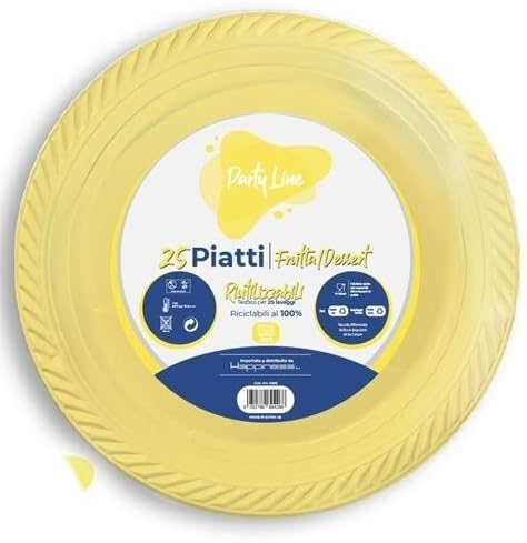 25 Piatti GIALLO in plastica riutilizzabile - piatto tondo 17cm - Riciclabili al 100% - per feste party natale capodanno ecc.