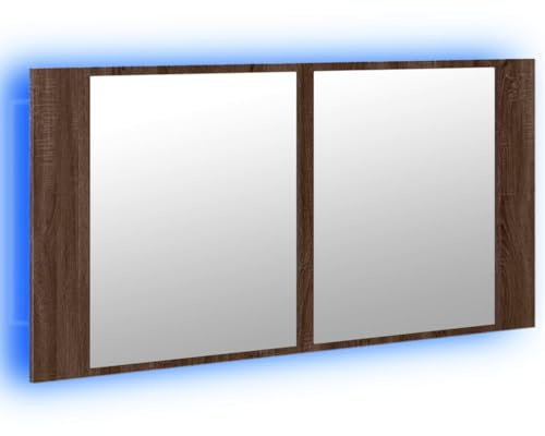 vidaXL LED-Spiegelschrank Braun Eichen-Optik 90x12x45 cm Acryl