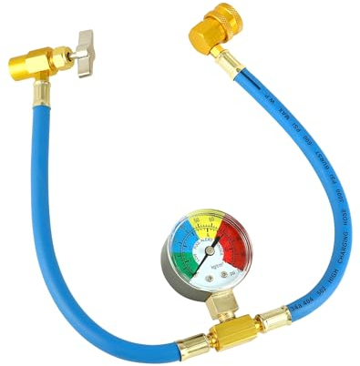 QWORK® Manguera de Carga de Refrigerante para Aire Acondicionado de Automóvil R134A, Juego de Recarga de Refrigerante con Manómetro para Sistema de Refrigerante de Aire Acondicionado de Automóvil