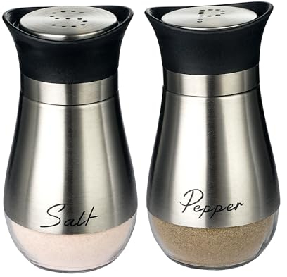Yeahey Salz- und Pfefferstreuer-Set, Salz- und Pfefferstreuer mit Glasboden und Edelstahldeckel für Küchengeräte, Grill-Gewürzstreuer-Behälter, Salz- & Pfefferstreuer, Salzstreuer (silbrig), QEHYYP-2