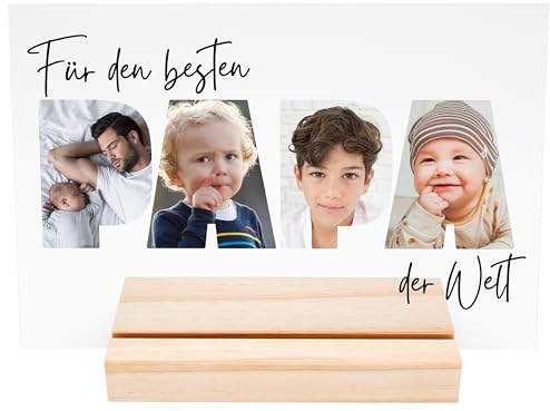 DEL MÀ Unique & Personal Papa Fotogeschenk personalisierte Fotocollage Acrylglas Bild mit Foto Glasbild Vatertagsgeschenk Deko Vater Geschenk 20x30 cm inkl. Holzfuß