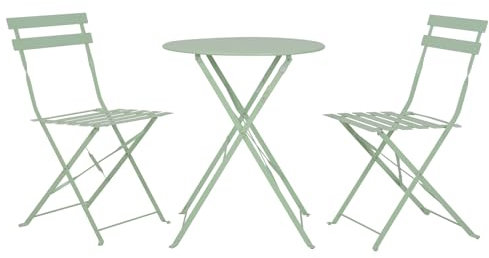 Avril Paris - Ensemble Table et Chaises Pliantes Bistrot Balcon Terrasse- 2 Places - Acier Vert - 2 Chaises et 1 Table Pliante - Flore