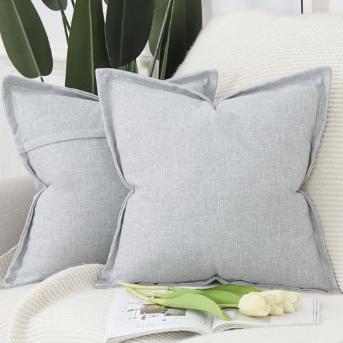 Madizz 2er Set Polyester Leinen Kissenbezügen mit breiter Kante Weiche dekorative Kissenbezüge für Sofa Schlafzimmer Kissenhülle Graulila 60x60 cm Quadrat