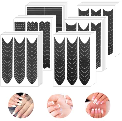 2250 Stück French Nails Schablone, 60 Blatt French Tip Nagelkunstaufkleber, French Schablonen Für Gelnägel, Selbstklebende French Nagelspitzen, Führungen, Abziehbilder für Kanten