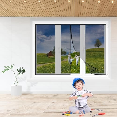 Zanzariere Magnetiche per Finestra Finestre 195x95cm Nero Guarnizione Automatica Dall'Alto Verso Il Basso Tenere Lontano Dalle Zanzare Mantiene Gli Errori Volano E Zanzare Fuori