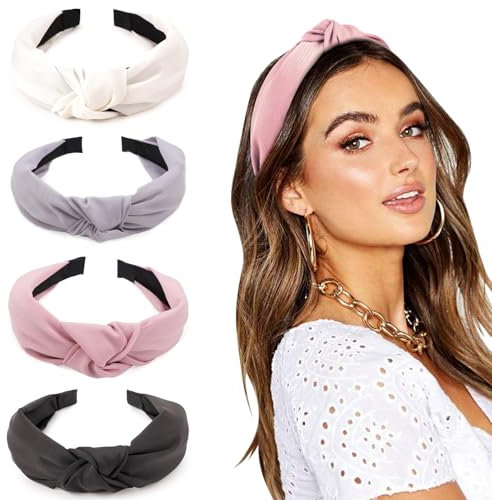 DRESHOW 4 Pack Headbands for Women and Girls Knotted Plastic Head Band Fashion Boho Wide Hairbands Non Slip Hair Accessories