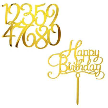 10 Pieces Of Birthday Number Ornaments, 1 Piece Of Birthday Insert, Number Combination Cake Insert, Number Cake Decoration, Cupcake Decoration, Wedding And Birthday Cake Decoration Insert