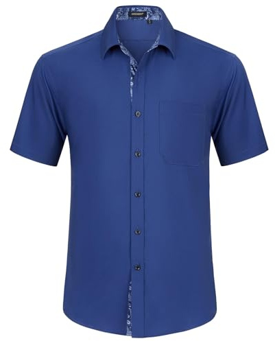 HISDERN Men's Short Sleeve Dress Shirt Regular Fit Formal Casual Business Shirt with Chest Pocket