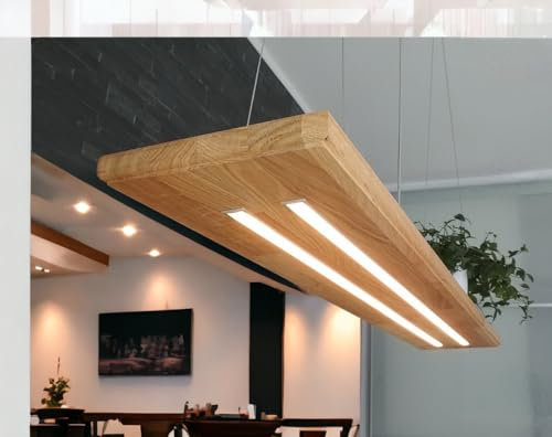 FRIESENLICHT EMMA Hängelampe Edles Design Pendelleuchte Holz Eiche Hängeleuchte Leuchte Esstisch Eiche Massiv Dimmbar (150cm/2 LED unten/1 LED oben (getrennt schaltbar))