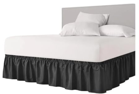Cache-sommier plissé avec sangle élastique en tissu de qualité supérieure anti-poussière, infroissable, lavable en machine, facile à installer (noir, 160 x 200 x 38 cm)
