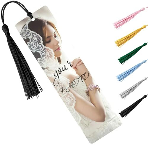 OMNRELM Personalisiertes Lesezeichen mit Foto und Text, Personalisiert Metall Foto Lesezeichen mit Mehrfarbige Quaste für Freundin, Freund, Haustier, Frauen, Männer, Familie, Lehrer (1 Foto)