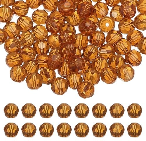 PATIKIL 10mm Round Crystal Beads, 100 Pcs Glass Faceted Ball Beads Loose Spacer Bead for Jewelry Making Bracelet Necklace Earrings Wind Chimes Craft, Amber