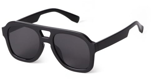 ADEWU Pilot Sonnenbrille Damen Herren Retro 70er Jahre Vintage Doppelsteg Schwarze Sonnenbrillen UV Schutz