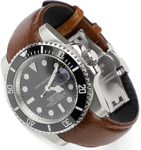 Sight Focus 20 mm Uhrenarmband aus Leder mit gebogenem Ende, für Rolex 40 mm Uhren, Daytona, GMT-Master, Yacht-Master, Explorer I, Braun