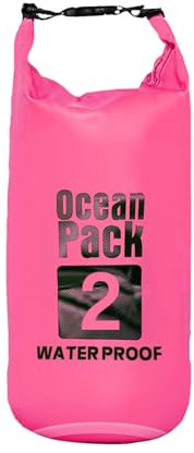 KARELLS Dry Bag wasserdichte Tasche, 2L Wasserdichter Drybag, Wasserfester Packsack mit Verstellbarer Schulterriemen, Wasserfester Beutel & Packsack, Ideal für Boot, Kajak, Angeln und Camping, Rosa