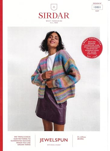 Sirdar Jewelspun Chunky Knitting Pattern - 10801 Ladies Cardigan (Easy Knit)