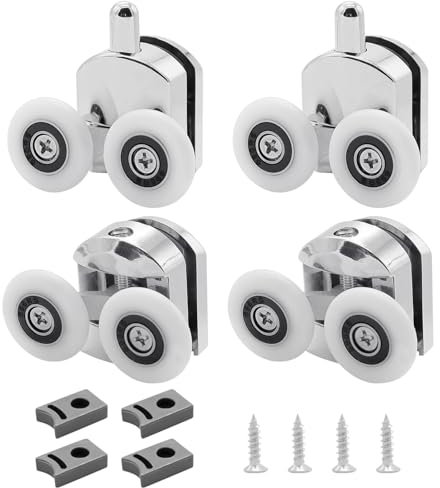 Aleker 4 Pcs Shower Door Rollers, 25mm Shower Door Wheels, Curved Shower Door Rollers, Replacement Shower Door Wheels for Sliding Shower Glass Doors 4-6mm (2 Top & 2 Bottom)