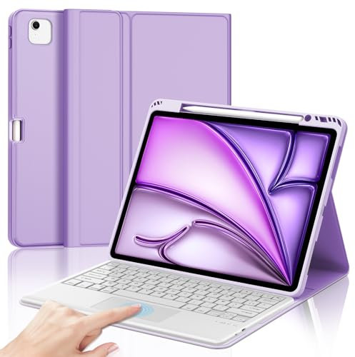JADEMALL Clavier avec Touchpad pour iPad Air 13 (M2/M3 2024/2025), AZERTY Français Clavier Bluetooth avec Pavé Tactile pour iPad Air 13 2025/2024, Violet Clair