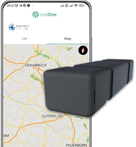 Tracker GPS für Drohnen, Autos notiOne® miniPRO | Diebstahlalarm | Mini-GPS-Tracker KEIN Abonnement, kostenlose App | Geofencing und Roaming