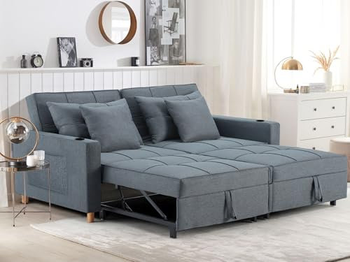 UNIONLINE Sofa Bed Sleeper Pull Out Convertible, 2-Seater 3-in-1 Sofa Couch Beds with Adjust Backrest for Adults Living Room Apartment Bedroom(Dark Grey)