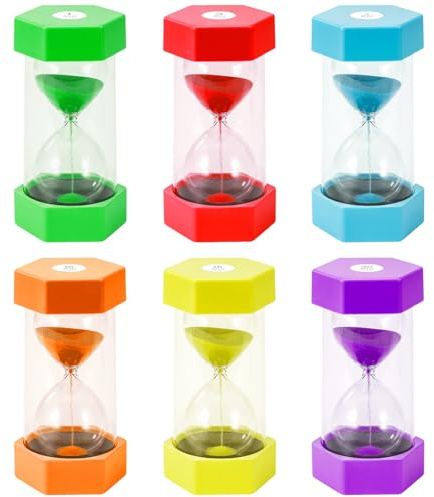 6 Stück Bunter Sanduhren für Kinder,Buntes Sanduhren Set 1/3/5/10/15/30 Minuten,Sand Timer,Zeitmesser,Lernen,Spiel Timing,Kreative Geschenke