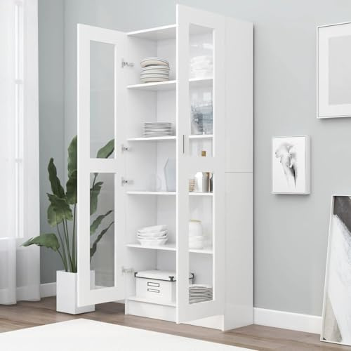 Homgoday Vitrina de Cristal, Vitrina de Salón Aparador,Aparador Cocina, Oficina Archivador, con stantes 2 Puertas de Vidrio Blanco