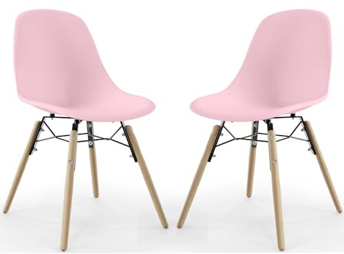 Iconik Interior Scandinavian Style Chaise de Salle à Manger - Design Scandinave - Pieds en Bois - Lot de 2 - Skögur Rose pâle