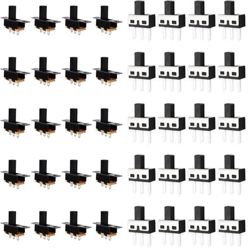 40PCS Interruptores Deslizantes Electrónicos, Microinterruptor 3 Pines 2 Posiciones ON/Off, 20PCS SS12D10 Verticales 1P2T SPDT y 20PCS SS12F15 Mini de Panel, para Proyectos DIY, Juguetes, Electrónica