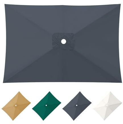 3X2m Rechteckig Sonnenschirm Ersatzbezug, 300x200cm Sonnenschirmbezug Ersatz für 6 Rippen, Gartenschirm Bespannung Ersatzabdeckung, Sonnenschirm Bezug, Ersatzbezug Sonnenschirm für Garten, Hof(Grey)