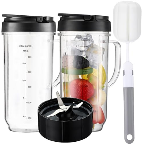 For Magic Bullet Blender Cups and Blade, Tall 22oz Cup with Flip Top To-Go Lid, Cross Blade, Blender Replacement Parts, Mug with Handle Compatible with Magic Bullet 250w MB1001 with cleaning brush
