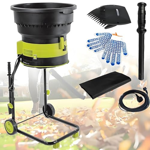 ZYLDDS Elektrischer Laubhäcksler/Komposter: 8000-U/min-Motor für 17:1-Untersetzung, Einstellbarer Bedienhebel mit Laubschaufel, Spaten und Schneidfaden Powercord×40m