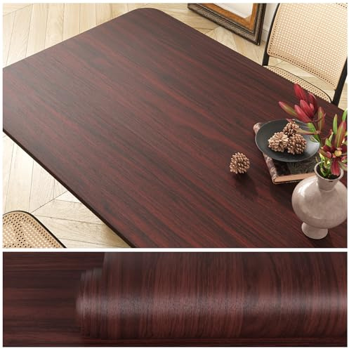VEELIKE Vinilo Efecto Madera Nogal Rojo Vintage Papel Adhesivo para Muebles Papel Pintado Madera Rojo 40 cm x 300 cm Vinilo Adhesivo Encimera Cocina Baño Comedor Impermeable Armarios Dormitorio