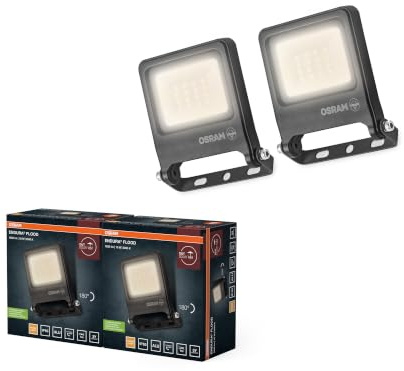 Osram ENDURA FLOOD PC LED-Fluter 10W 3000K Grau, 2-Pack | ENDURA® Flood Warm White PCR, Stand Luminaire and Ceiling Floodlight, Dunkelgrau, 30000 h, 1-Pack