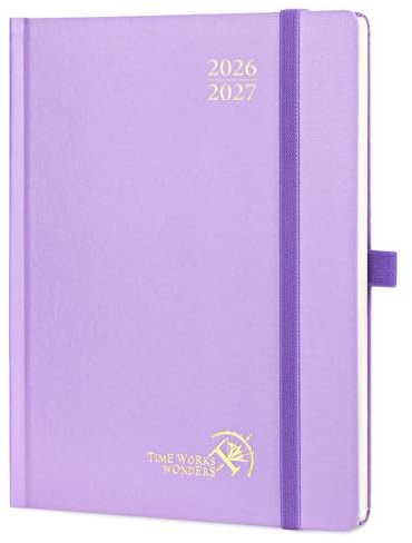 POPRUN Kalender 2026 2027 Wochenplaner Hardcover,ca.A5 (21,8 x 16,4cm) | 17-Monate-Terminplaner,(Aug,2026-Dez,2027),1 Woche 2 Seite,Buchkalender 2026 2027(Violett)