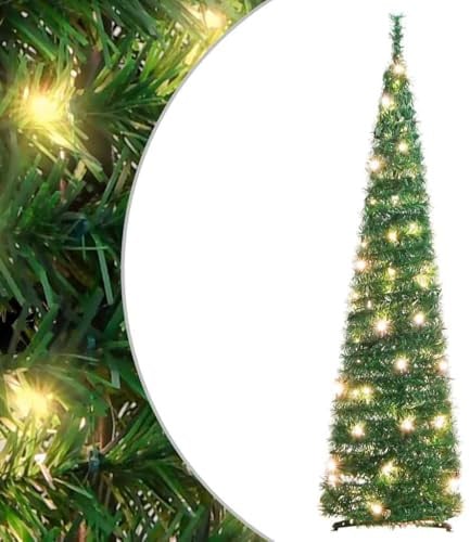 ACAGALA 120 cm Künstlicher Pop-Up Lametta Weihnachtsbaum mit Beleuchtung, Tannenbaum Schmal mit 50 LEDs Warmweiß, Grün Zusammenklappbarer Künstlich Schlanken für Weihnachten, Zuhause, Büro