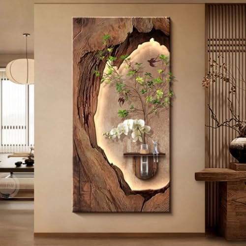 IBOWZ Moderne 3D-Wanddekoration aus Sandstein mit LED-Beleuchtung, Netzteil, Hängebild, für hydroponische Pflanzen, Rahmenlos im Retro-Stil, für den Eingangsbereich