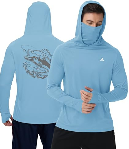 ZITY Men's Sun Protection Hoodie with Mask UPF 50+ UV Long Sleeve Lightweight Shirt Rapid Drying Fishing & Rash Guard