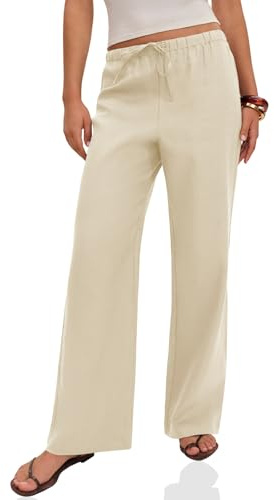 Cicy Bell Pantaloni da donna in cotone, per il tempo libero, elasticizzati, con coulisse, con tasche