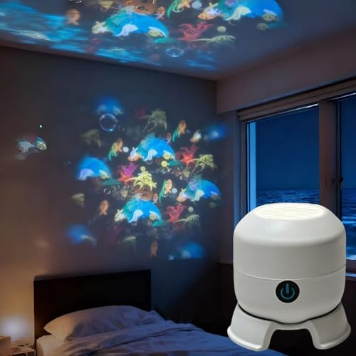 Yacriso Proiettore di luce LED rotante dinamico per bambini, motivi dinamici fiocchi di neve/Natale/oceano, lampada di proiezione dimmerabile Illuminazione ambientale, Calma e relax (Ocean)