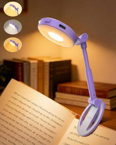 EastPin Leselampe Buch Klemme Bett Buchlampe Wiederaufladbar Leselicht | 18 LED 3 Farbtemperaturen Stufenlos Dimmbar, Timer Memory Klemmlampe Kinder Leselamp Nikolaus Geschenke für Mädchen, Lila