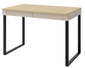 Luca LC11 Schreibtisch Sandbeige/geölte Eiche – Moderner Arbeitstisch mit 2 Schubladen und schwarzen Kufenfüßen