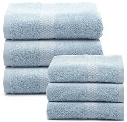Caleffi - Set Asciugamani Bagno Viso e Bidet in Morbida Spugna 100% Cotone con 3 Asciugamani Viso 55x100 cm + 3 Asciugamani Bidet Ospite 40x60 cm, Asciugamano Resistente a Lavaggi Frequenti e Durevole
