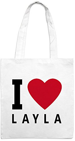 Jutebeutel mit Namen Layla - Motiv I Love - Farbe weiß – Stoffbeutel, Jutesack, Hipster, Beutel