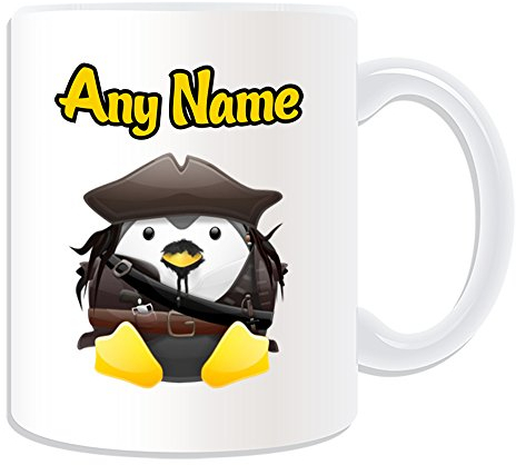Personalisiertes Geschenk – Captain Jack Sparrow Tasse (Pinguin Film Charakter Design Thema, weiß) – Jeder Name/Nachricht auf Ihre Einzigartiges – Kostüm Film Superheld Hero Piraten der Karibik