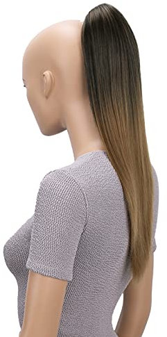 CAISHA 50cm Clip on Zopf Haarteil Pferdeschwanz Haarverlängerung Kunsthaar Glatt Ombré Braun Mix H110
