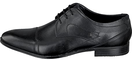 bugatti Business Halbschuh aus Leder, Derby mit Querkappe und eleganter Liniengestaltung, Schwarz, 44 EU