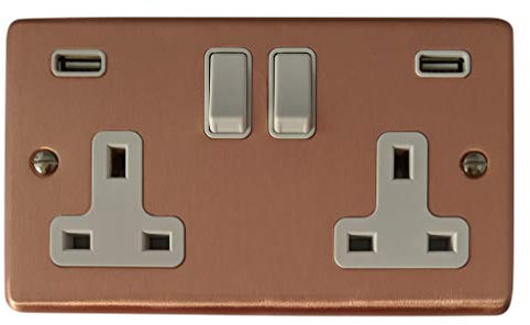 Rose Gold Double Socket with USB (White Switch) - CRG910W