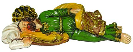 Statue aus Kunstharz, bemalt, 20 cm, schlafender Josef mit Lesezeichen in Geschenkbox