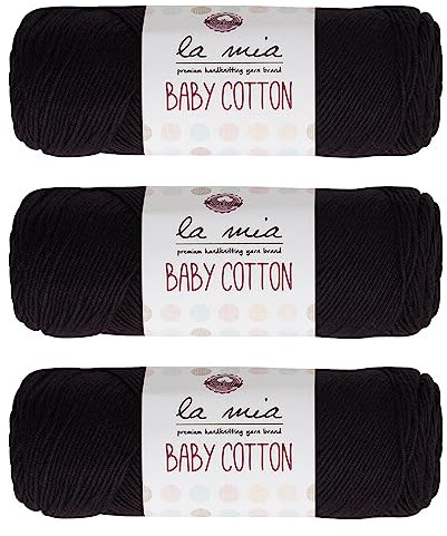 3 Skein La Mia Baby 50% Cotton Total 10.5 Oz Each 3.5 oz (100 g) / 218yd (200m), Medium, Worsted, Super Soft Yarn, Best For Baby and Amigurumi, Black - L006