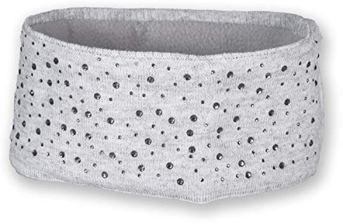 styleBREAKER Damen Stirnband mit Strasssteinen und weichem Fleece-Innenfutter, Feinstrick Haarband, warmes Headband 04026003, Farbe:Hellgrau